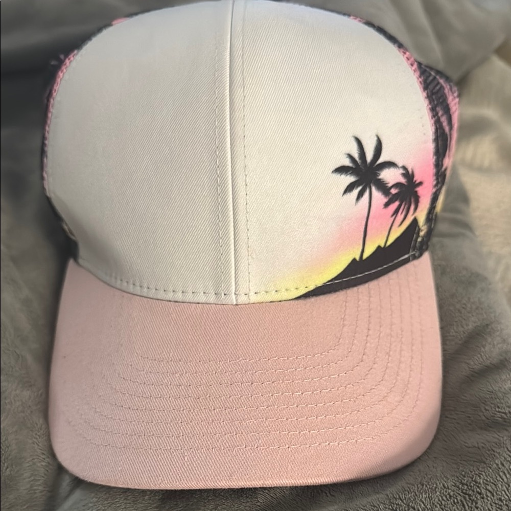 Palm Tree Mesh Trucker Hat in Pink and Black